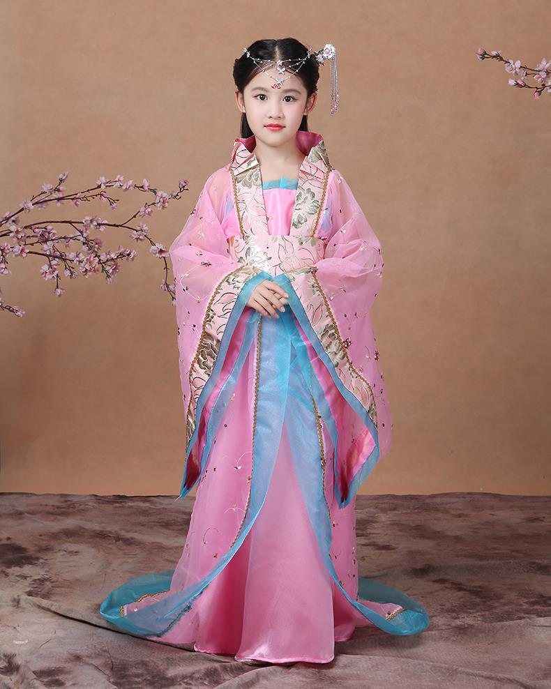 儿童女古装拖地裙儿童贵妃古装拖尾女童唐朝公主汉服裙娘娘仙女宫廷
