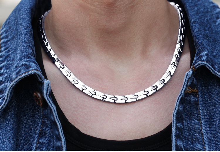 湘歌大气钛金属男士项链潮流防水辐射项圈生日礼物纯钛50厘米银色配