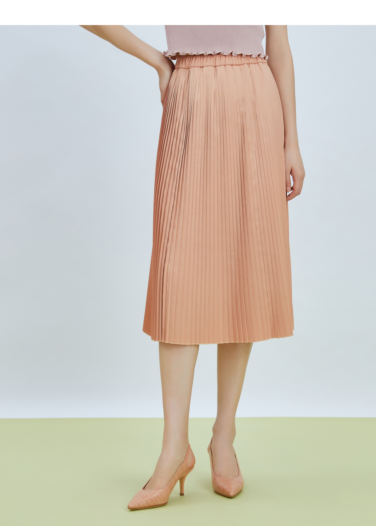 哥弟女装2021秋季新款气质中长裙松紧腰百褶裙半身裙女士8200034 粉 m