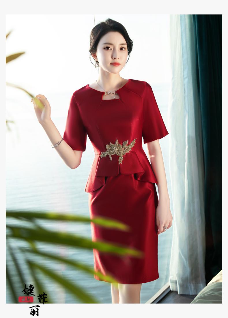 婆婆婚宴装高贵年轻夏季妈妈参加婚礼晚礼服红色高a2216酒红色中长款