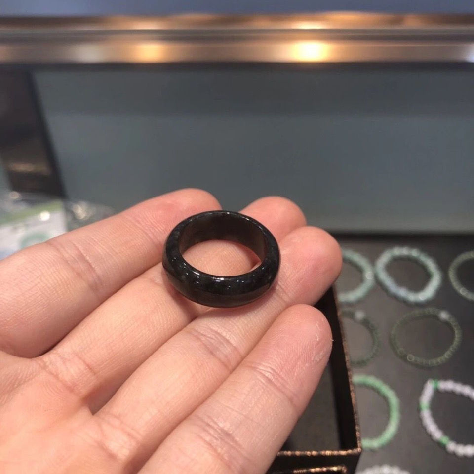 irongeer 乌鸡戒圈翡翠黑冰乌鸡种戒指翡翠戒指送礼自带 10 圈口内径