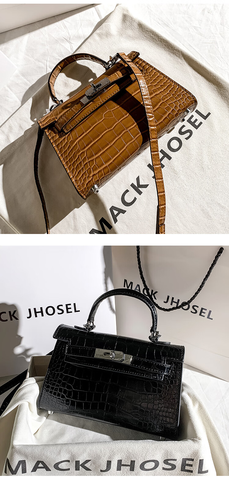 香港mackjhosel秋冬二代真皮白色mini凯莉包女2022新款手提包斜挎