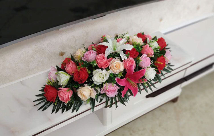 仿真花会议桌花长形商务塑料会议室摆花摆设装饰假花演讲台花笼趣60cm