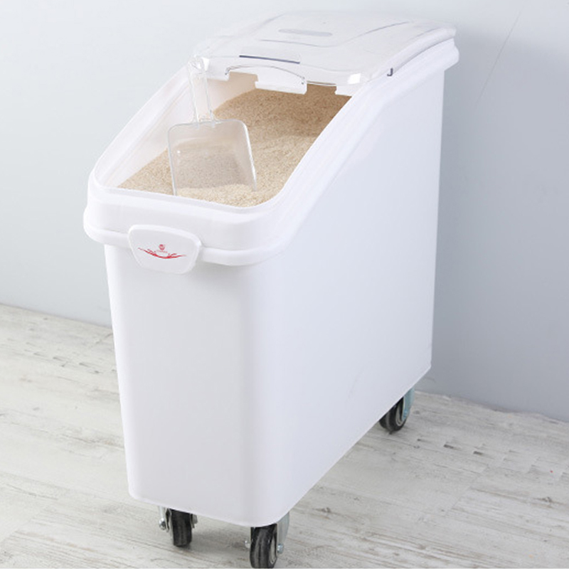 盛米容器双剑商用可移动级塑料面粉车粮食储存储干货豆类海味米桶50kg