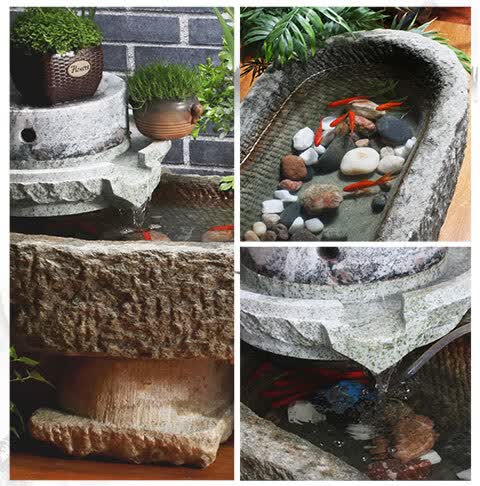 养鱼石头水槽缸 老旧石槽鱼缸阳台流水景观石头养鱼池水槽装饰室内