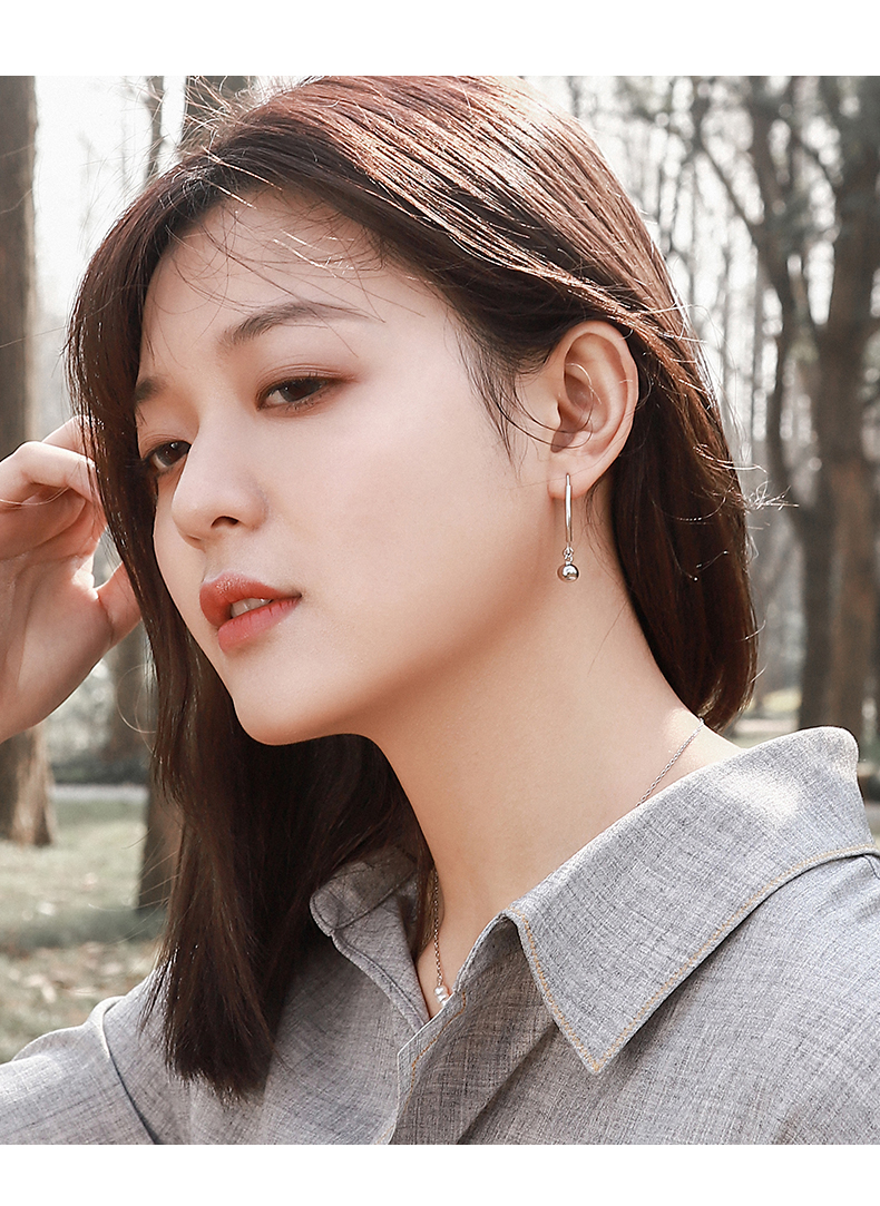 米聆999足银银耳坠圆脸适合的耳钉耳环女2021年新款潮耳饰饰品6mm圆球