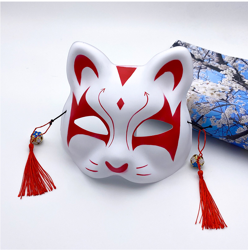 半脸猫面具手绘 抖音同款 日式和风狐狸 动漫男女猫脸cosplay面具