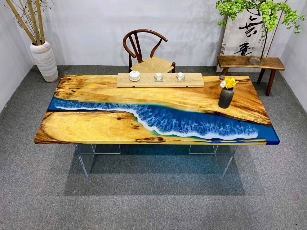 河流桌树脂环氧树脂茶台实木创意海洋河流桌家具茶几茶桌餐桌桌子办公