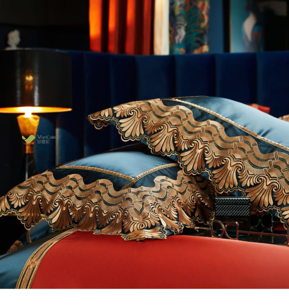 范嘉伦家纺样板间高端宫廷风120s缎面丝四件套欧式古典纯棉床单床盖床