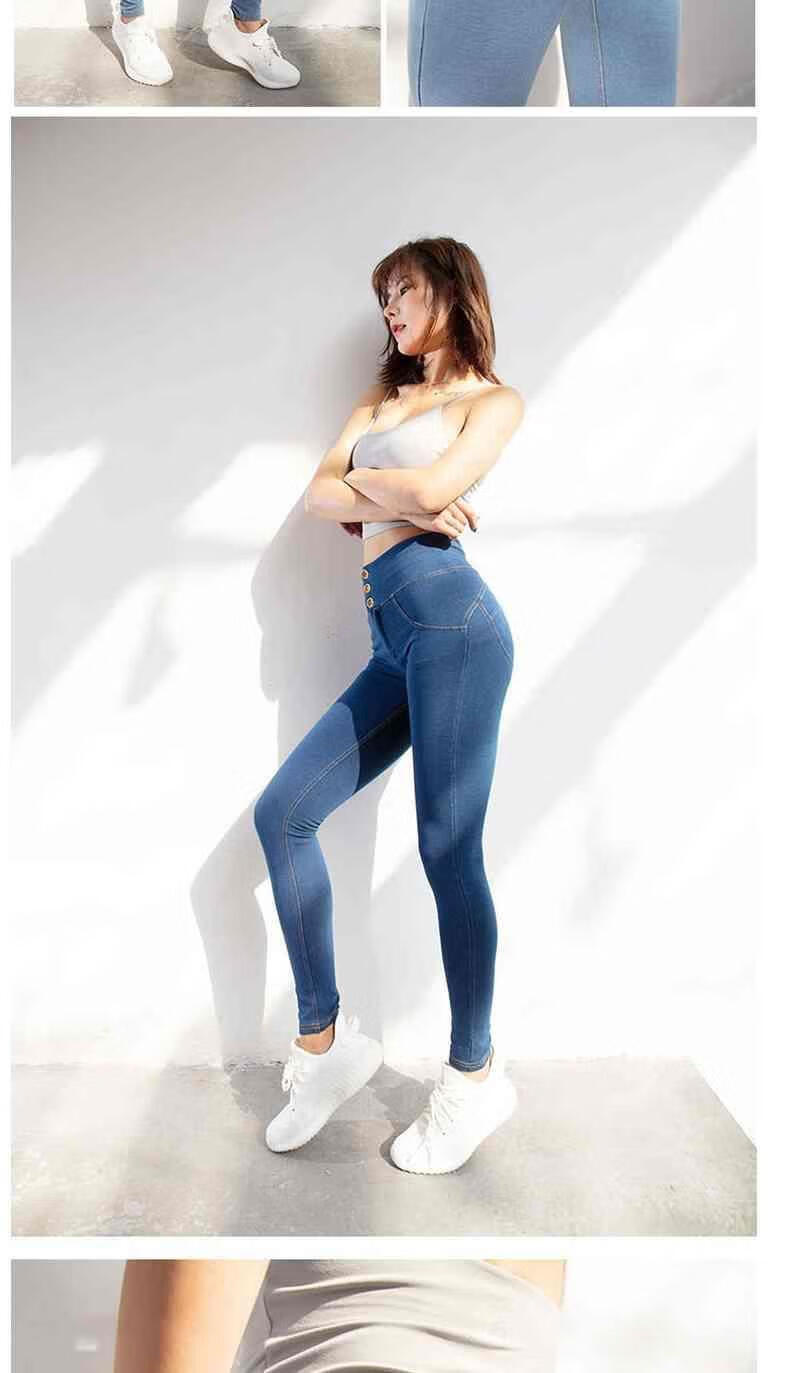 夏季蜜桃臀牛仔裤女提臀性感紧身网红高腰健身裤翘臀裤弹力瑜伽裤