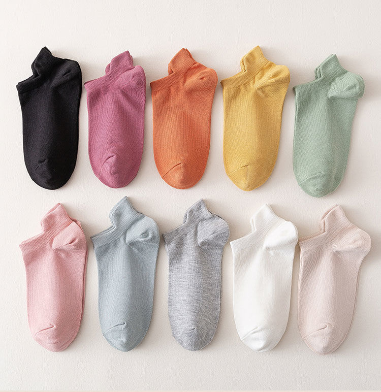 袜子女短袜夏季常规女船袜潮可爱日系夏天透气女士棉袜10个颜色各1双