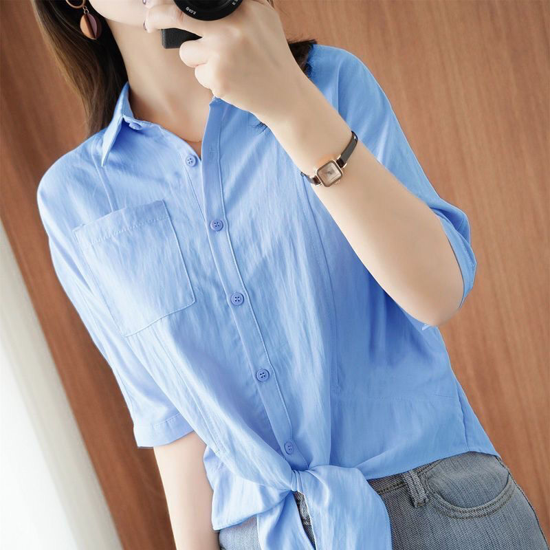 夏季女衬衫中袖衬衫女设计感小众夏季新款韩版显瘦气质衬衣宽松短袖
