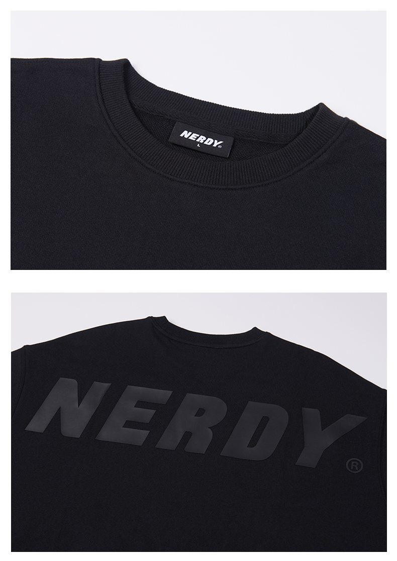 nerdy春秋新款纯色圆领情侣宽松套头大logo休闲运动卫衣女黑色m