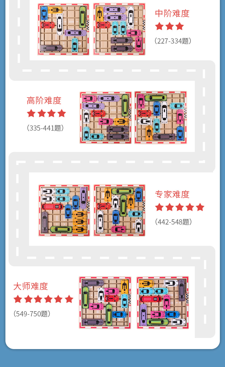 智迪克汽车华容道儿童数学逻辑思维训练玩具开发大班力动脑移车出库烧