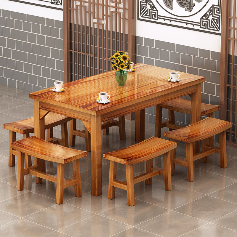 苏购 实木饭店餐桌面馆小吃店桌快餐桌椅组合实木餐馆食堂餐桌直销批发 60*60*73一桌两凳加厚