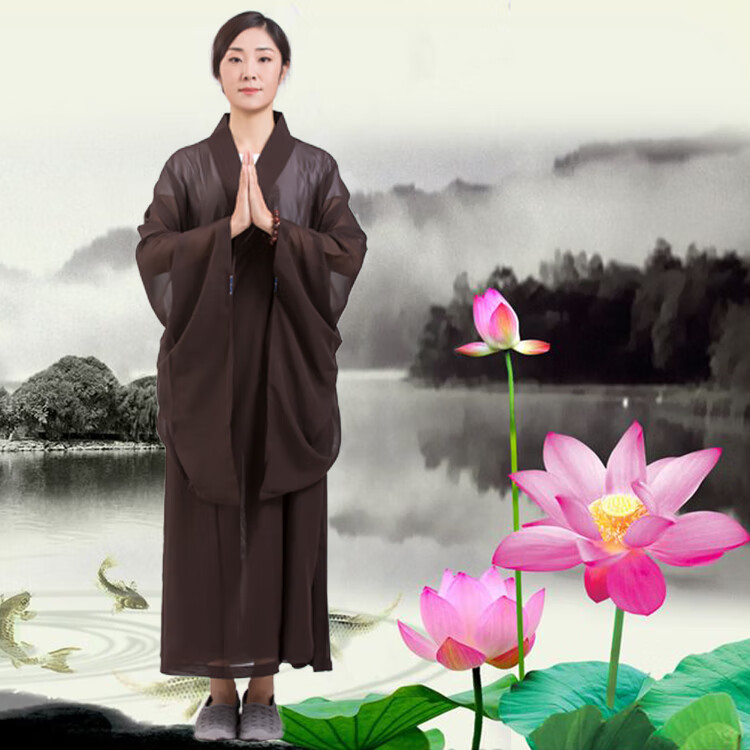 衣服佛女春四季尼姑僧衣僧服拜佛麻咖啡色不透舒服39码身高167左右