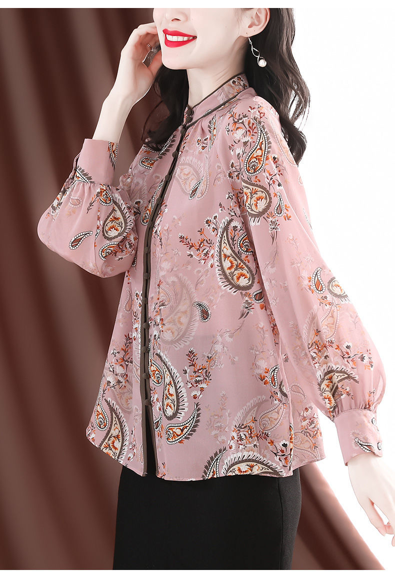 洋气宽松雪纺衬衫女2022春夏新款韩版立领设计感小众碎花衬衣花色l