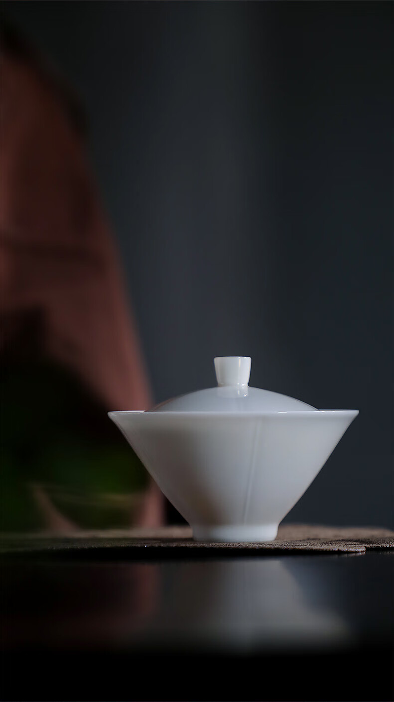 白瓷盖碗景德镇如瓷动人羊脂玉白瓷盖碗茶杯家用泡茶碗陶瓷功夫茶具不