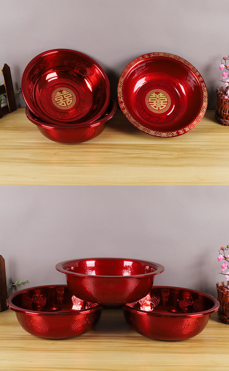 不锈钢结婚红盆脸盆女方陪嫁新娘嫁妆洗漱用品红色婚庆加厚喜盆