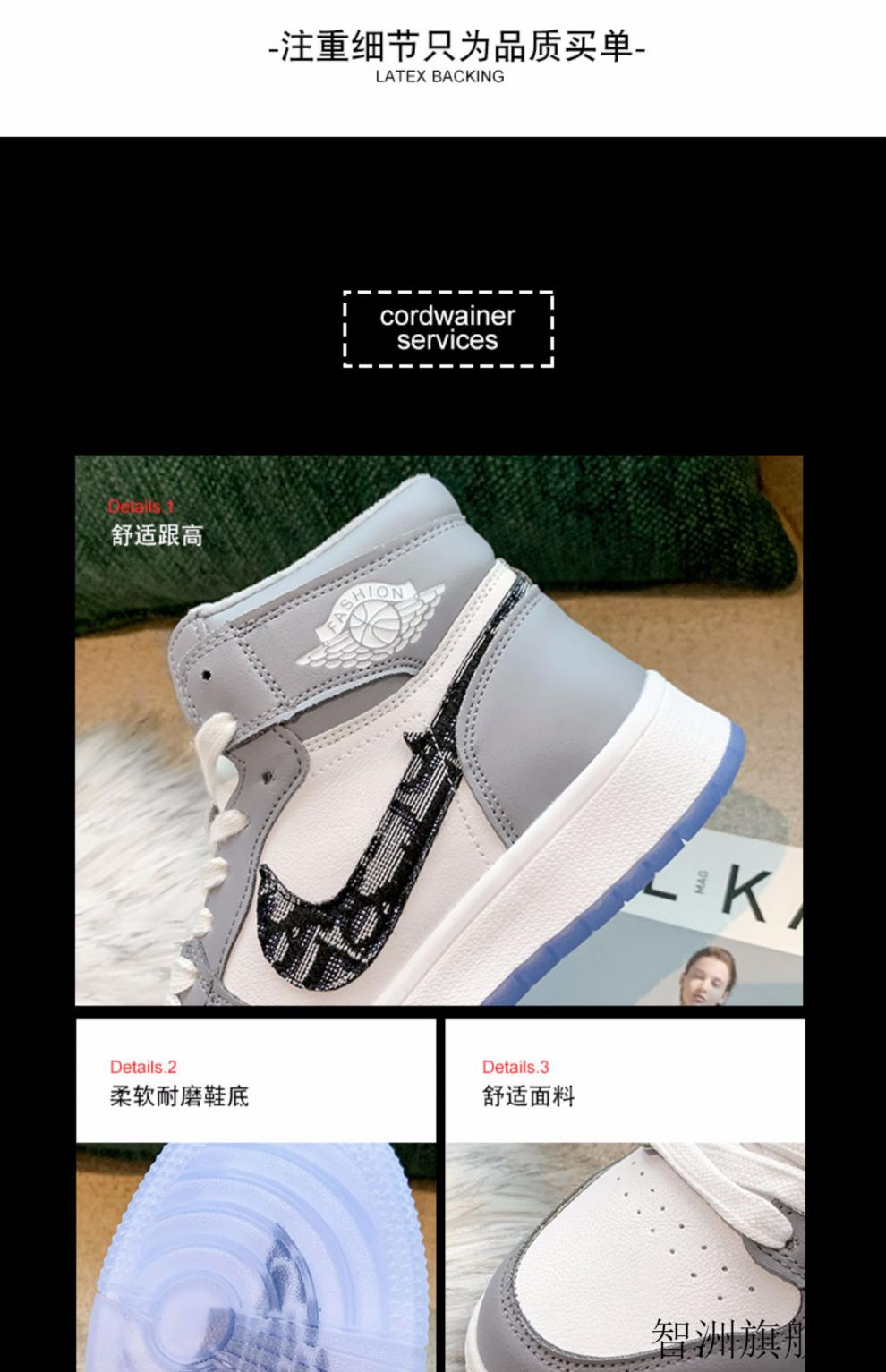 耐克商场同款aj女鞋影子灰空军一号aj高帮女鞋春季新款百搭休闲纯鞋