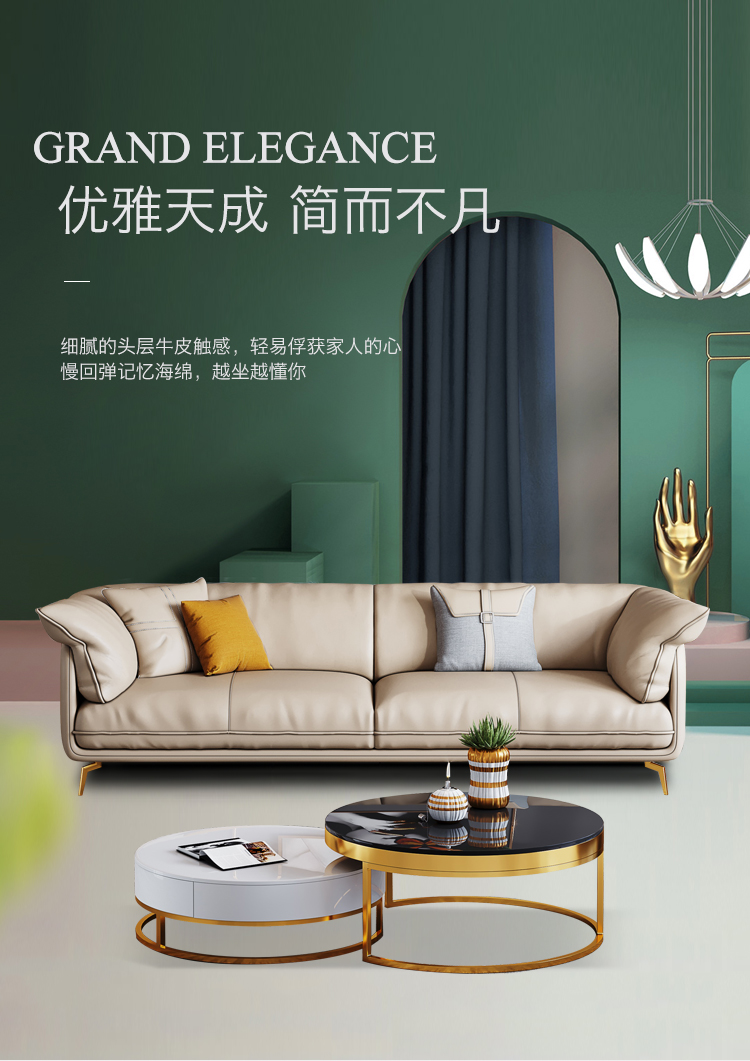 绿林咖意式轻奢真皮沙发小户型现代简约羽绒头层牛皮美式客厅组合 单人位 国产头层牛皮