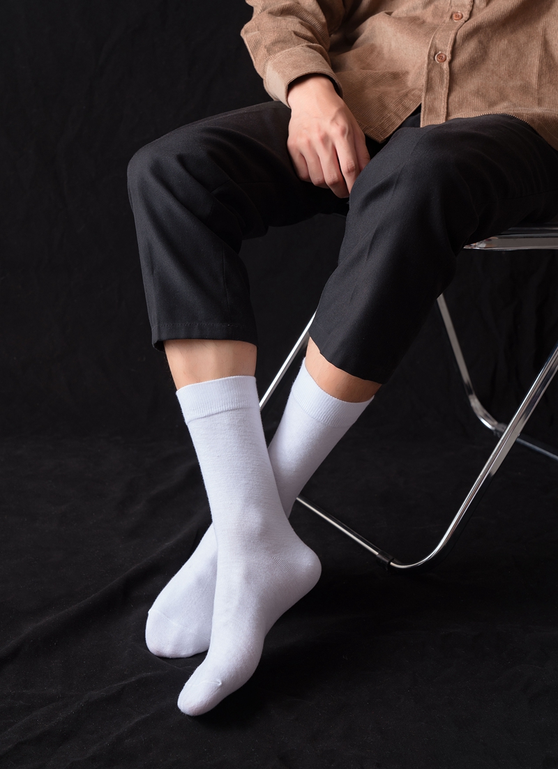 bubreur商务男袜长筒5双中长筒商务袜子男棉黑白色配皮鞋酒店工作西装