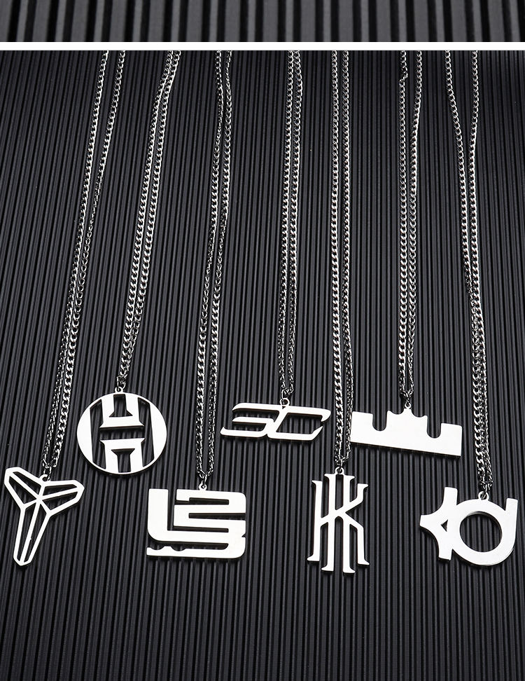 科比吊坠钛钢项链詹姆斯库里欧文球星logo项链篮球吊坠送礼项链艾弗森