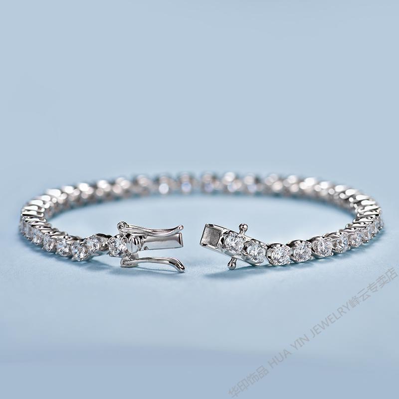 【尚新】huayin珠宝 银钻石手链满钻爪镶钻石手链情侣镶钻手链520礼物