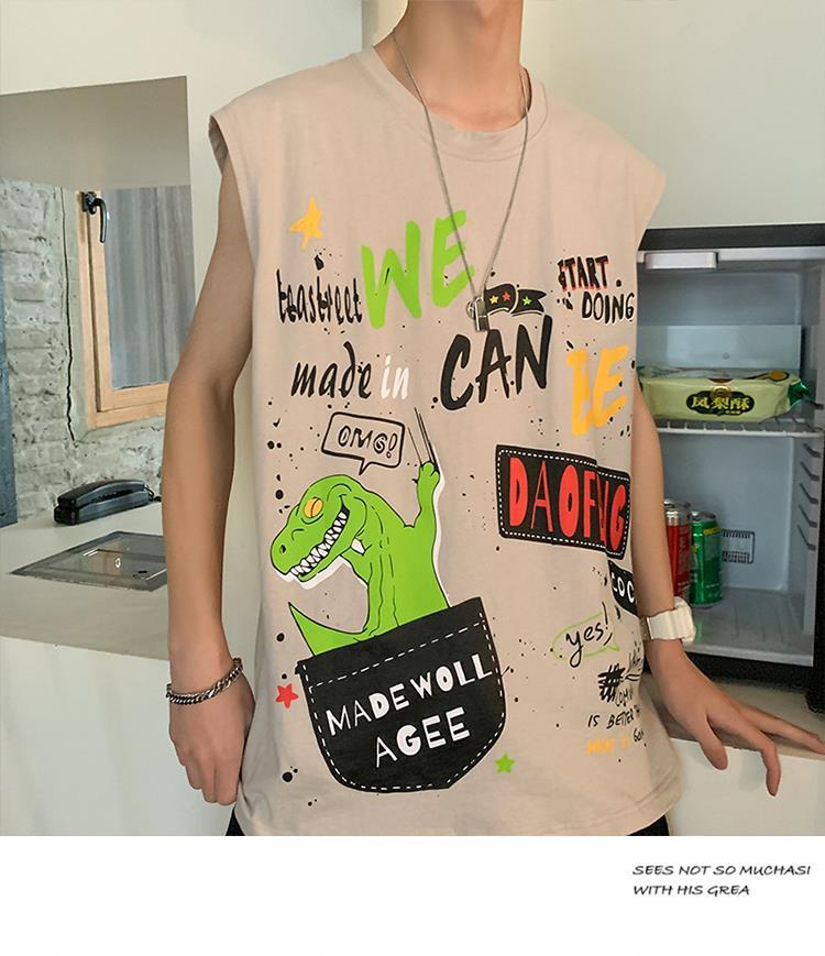 yuhualei夏季新款男潮流嘻哈涂鸦背心ins学生宽松上衣bf风坎肩无袖h10