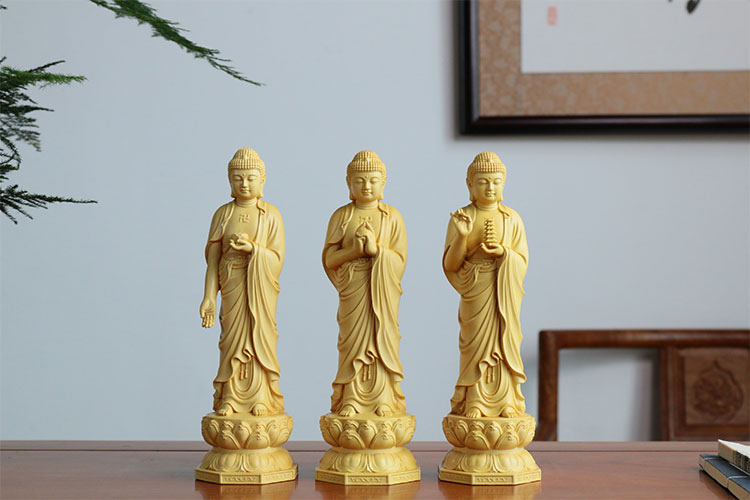 居舍木雕黄杨木雕佛像摆件三宝佛家居供奉佛教饰品阿弥陀佛药师佛释迦