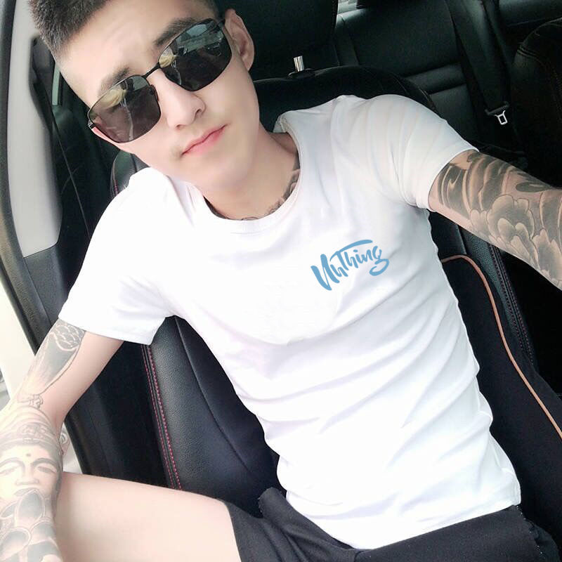 新款快手红人同款短袖t恤男士夏季社会人精神小伙衣潮流紧身半袖b07大