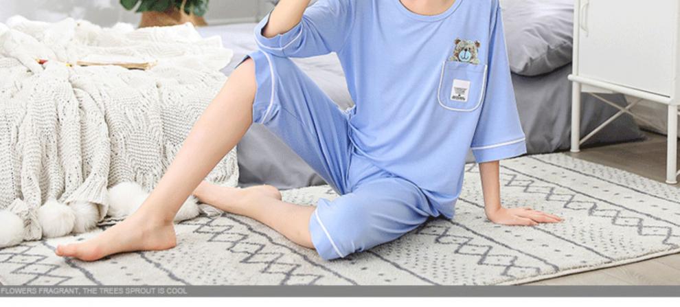 服家居服莫代尔童夏季薄款短袖儿童空调服小孩夏款家居服套装大童睡衣