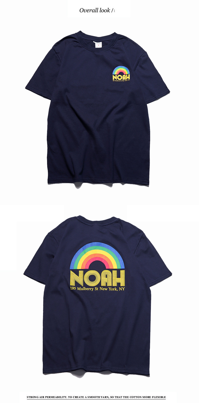 noahnoahraiow彩虹短袖t恤男女潮牌宽鲜艳百搭夏情侣装装上衣深蓝色m