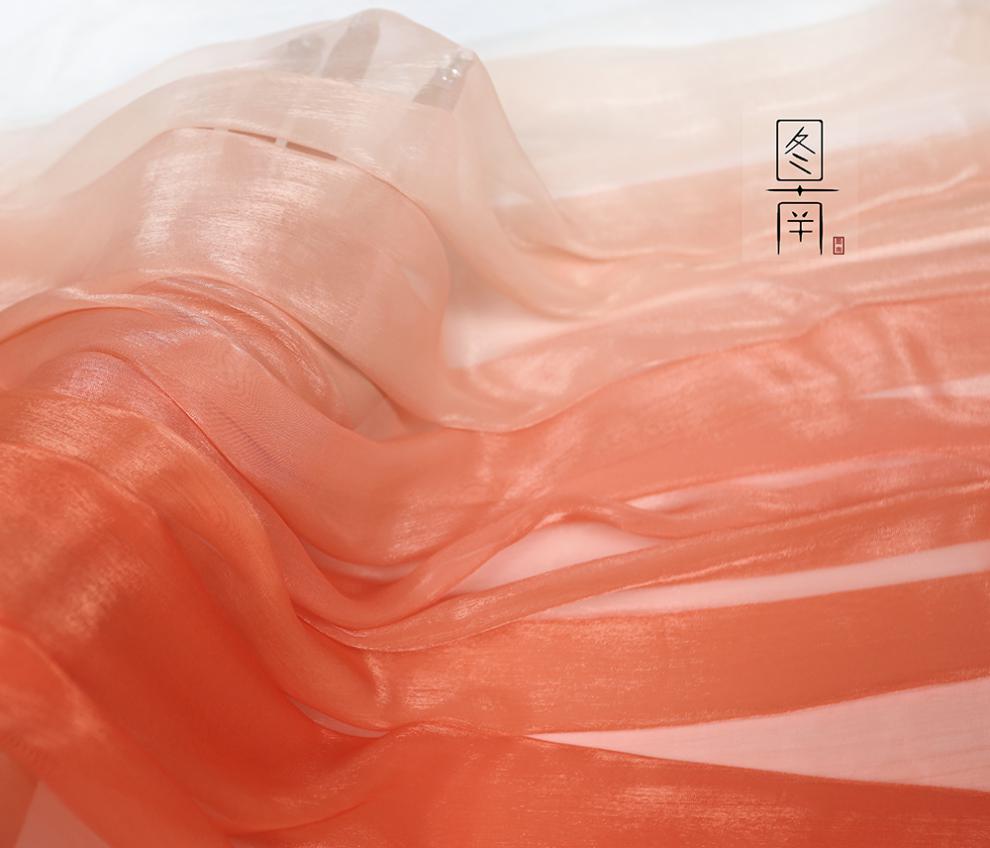 渐变布料印花雪纺汉服古风面料30d锦丝邹舞台服装设计襦裙diy布雨定制