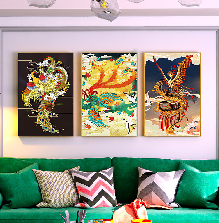 百鸟朝凤挂画凤凰图挂画神鸟客厅装饰画百鸟朝凤孔雀沙发背景墙装饰