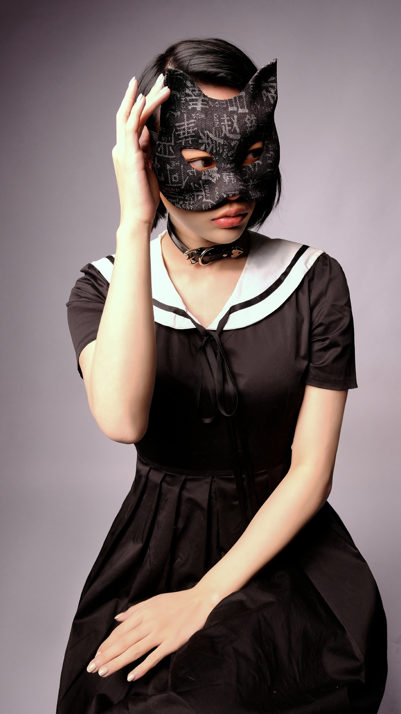 迪士尼(disney)狐狸面具同款黑色pu猫纯朋克暗黑系女生女孩全脸日系