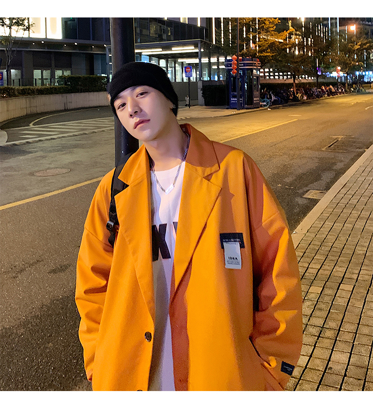 感炸街西装男痞帅橙色vintage外套古着感oversize西服dk jk148-橘色 m