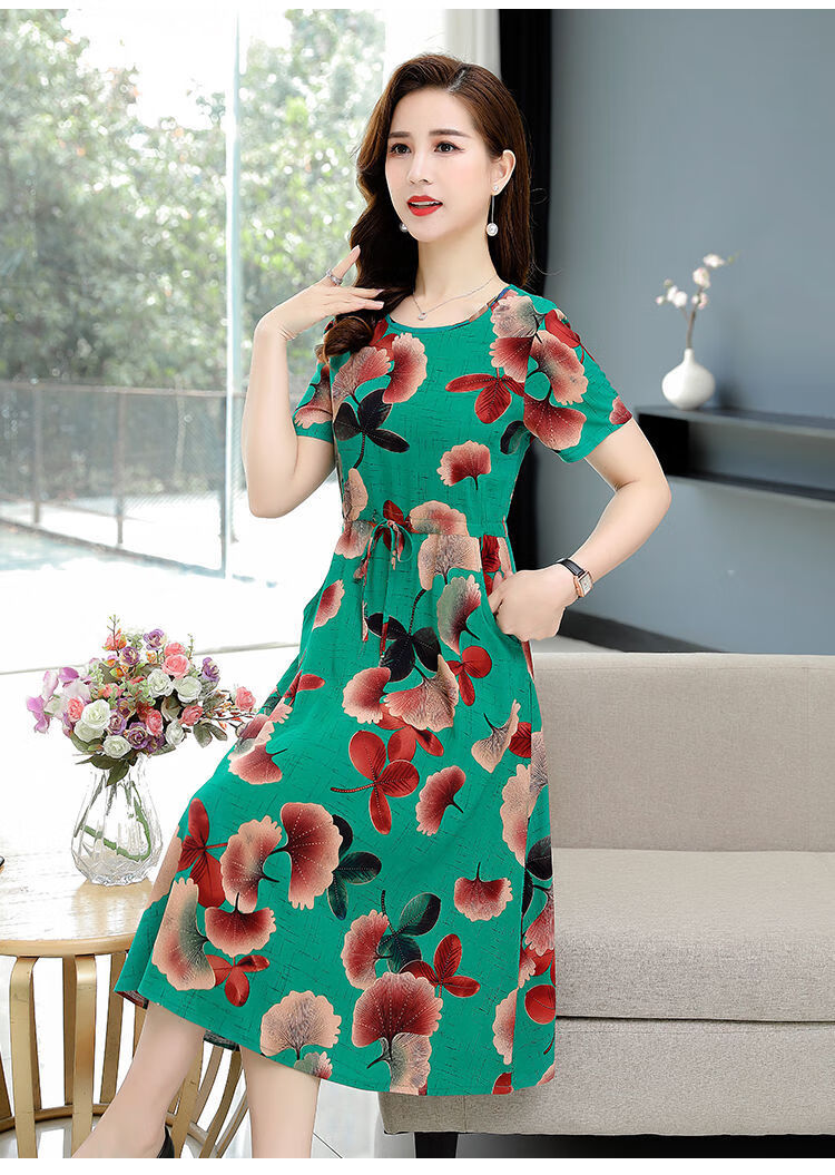 女装新款中老年棉绸连衣裙夏4060岁女士妈妈短袖中长款大码显瘦碎花