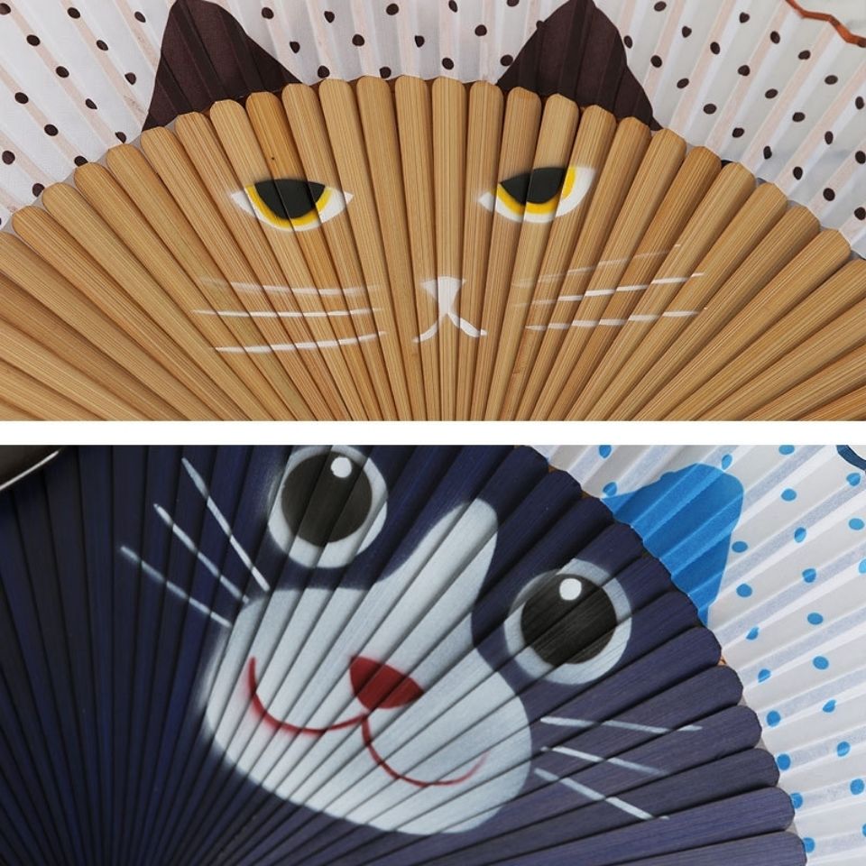 竹质儿童扇折叠扇子中国风烤漆喷绘猫咪动物卡通竹扇折扇1