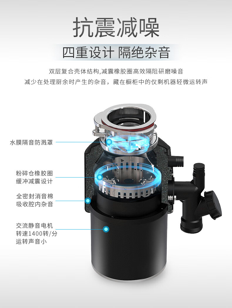 厨余垃圾处理器垃圾处理器家用杰美食物垃圾处理器家用厨房下水槽全