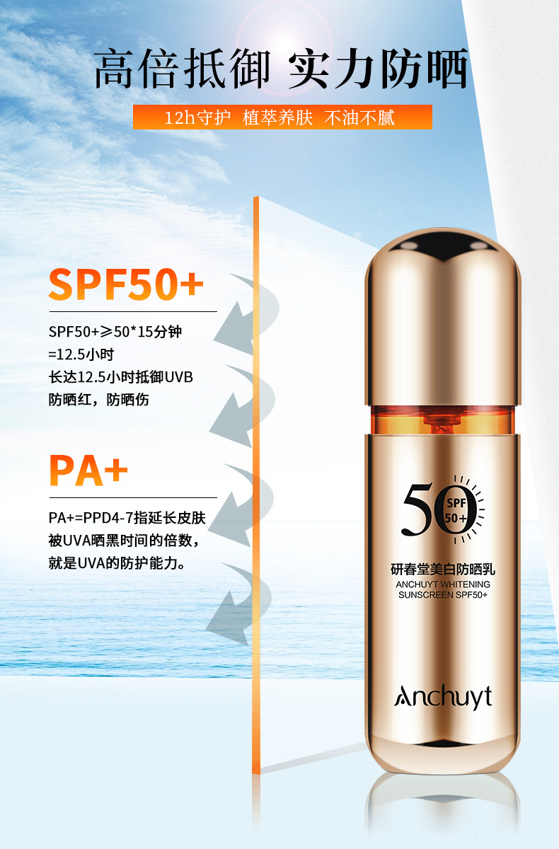 研春堂全身亮肤白皙面部防晒隔离霜男女士户外学生军训晒后修护补水