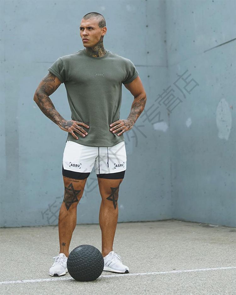 新款夏季双层短裤肌肉男运动健身跑步蓝球速干训练三分裤 白色 m