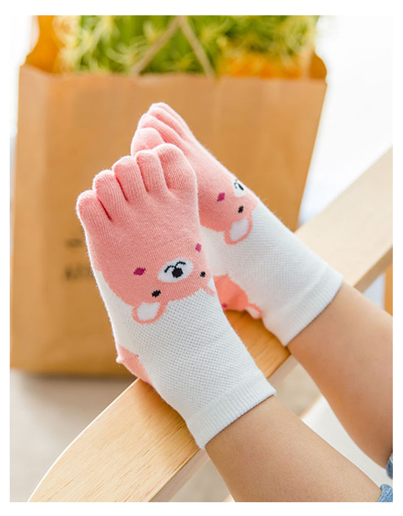 猫人春夏薄款网眼儿童五指袜纯棉短筒男童女童分趾袜婴幼儿脚趾袜 夏