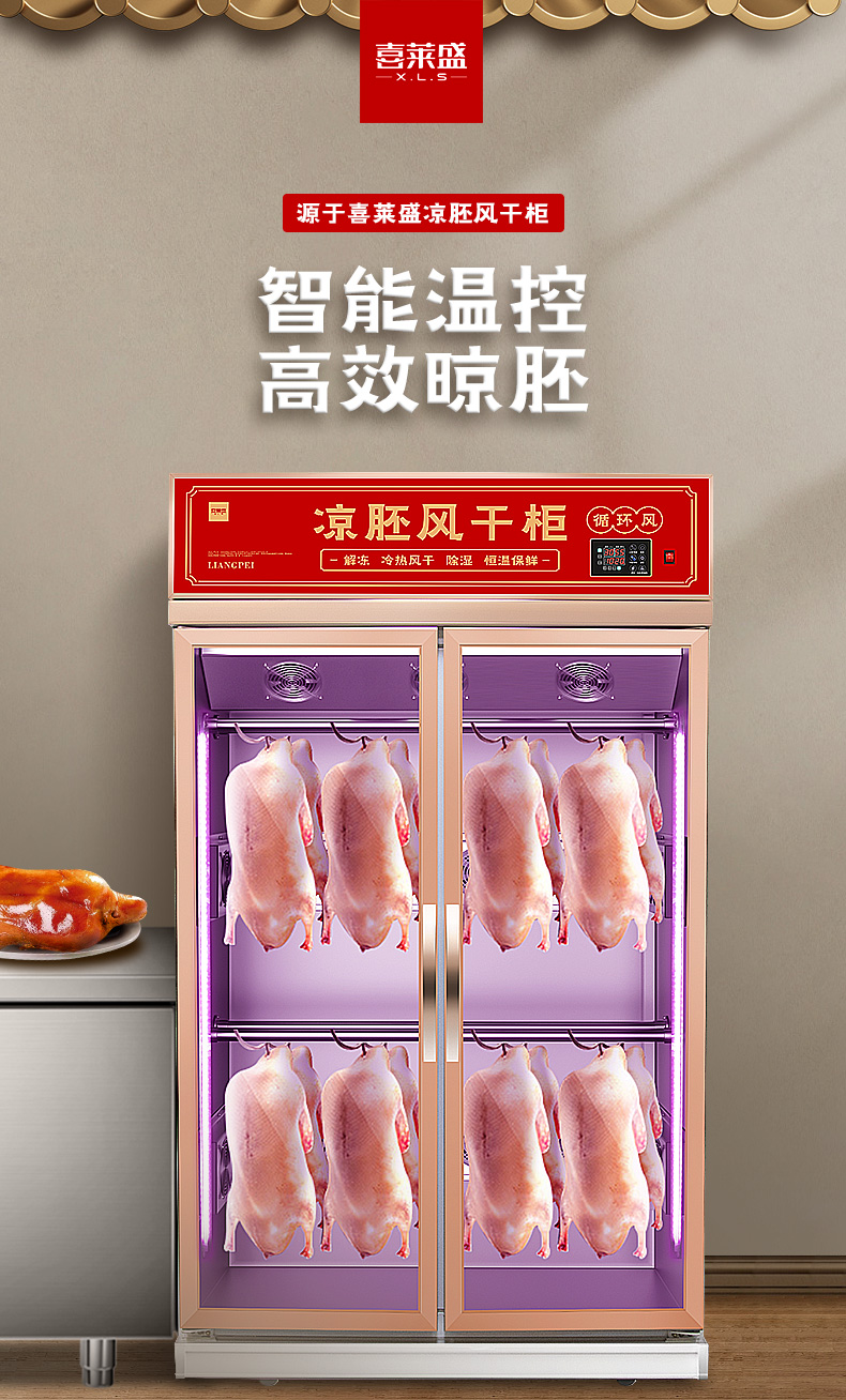 喜莱盛烤鸭凉胚柜烧鹅风干展示柜风冷 烧腊店保鲜冷藏解冻大型单门