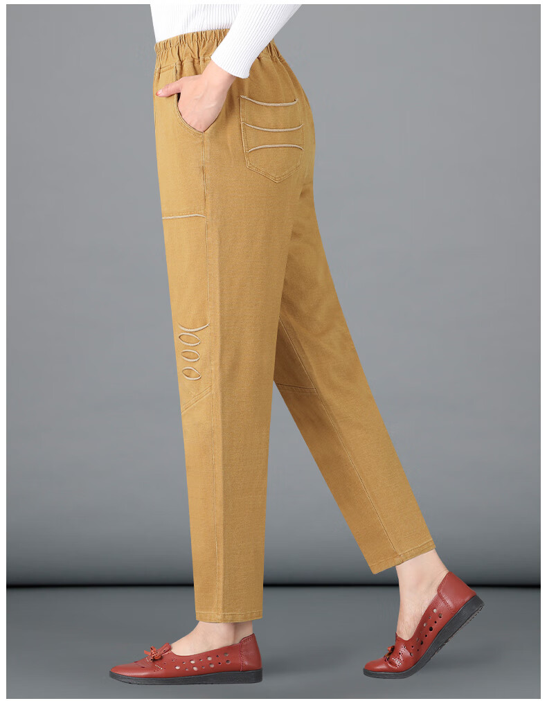 卞风妈妈牛仔萝卜裤春秋款中老年裤子女中年人外穿高腰长裤弹力萝卜裤