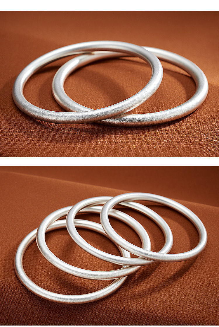 高瑞品质手镯女银古法传承素圈实心磨砂不掉色福字两世欢古风送亲朋