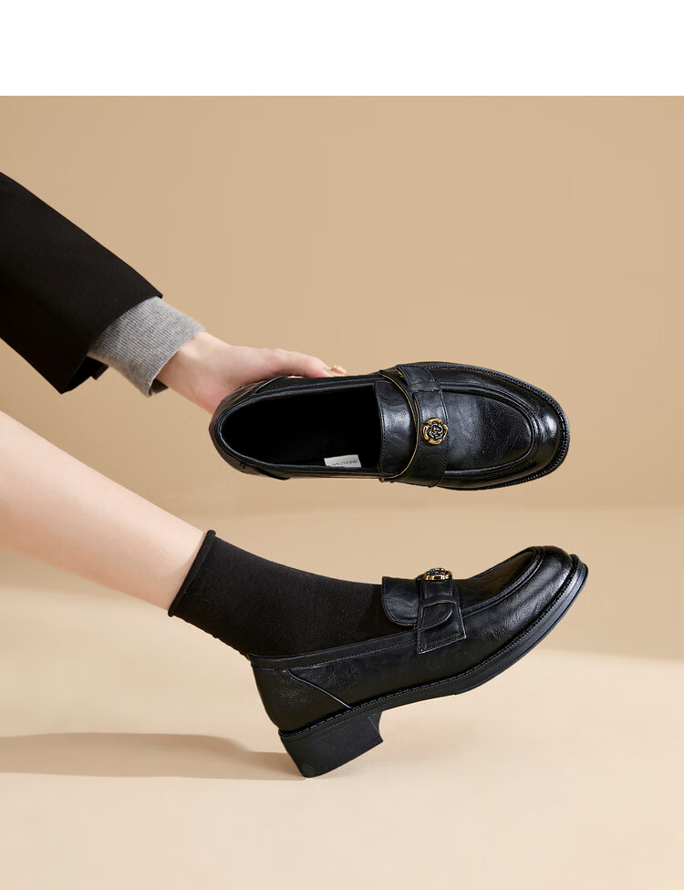 Westlink French Loafers for Women, 2024 New Autumn Slim-Fit Camellia Commuter Low-Heel Flats, Small Leather Shoes, Black, Size 36 16