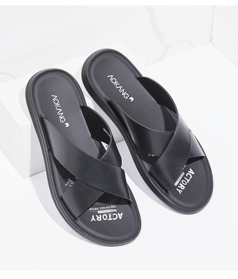 奥康夏季拖鞋男外穿男士凉鞋室外防滑凉拖鞋个性潮一字拖鞋男棕色42