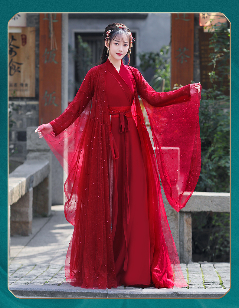 女古装飘逸仙中国风襦裙古典舞蹈演出服上巳节春游园 绯月(开襟酒红)