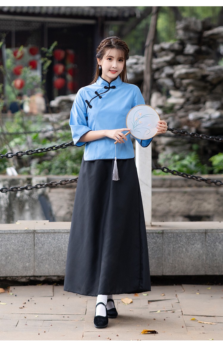 伊必圣民国学生装女五四青年装风女装中山装班服舞台表演合唱服装全棉